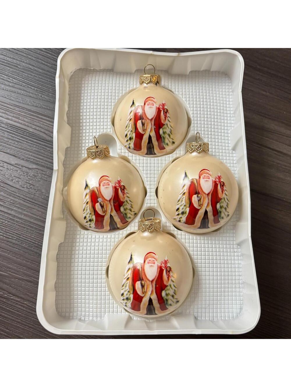 Vintage Visions By Holly Glass Christmas Ornaments Beige Santa